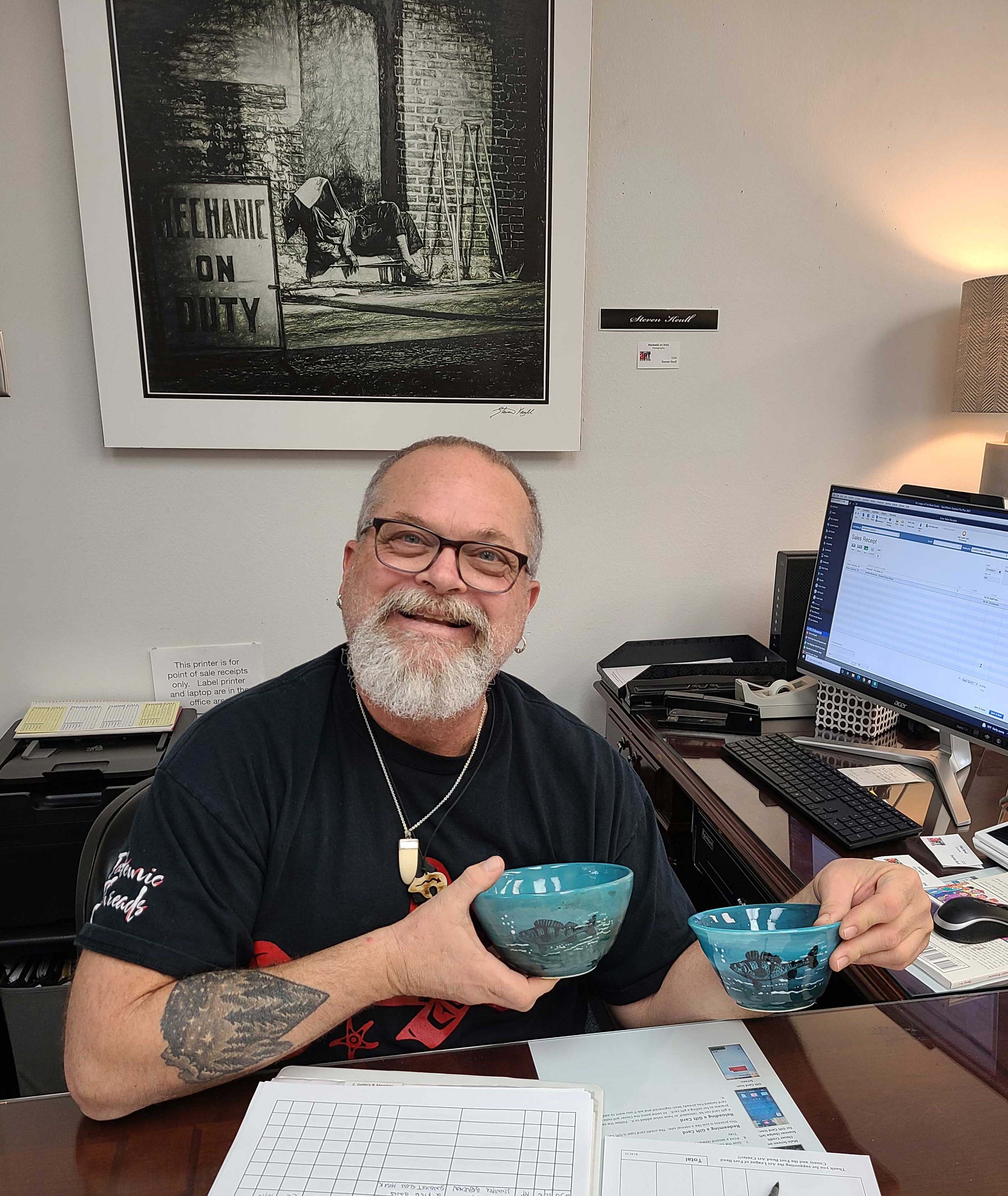 Mike with Fish Dishes